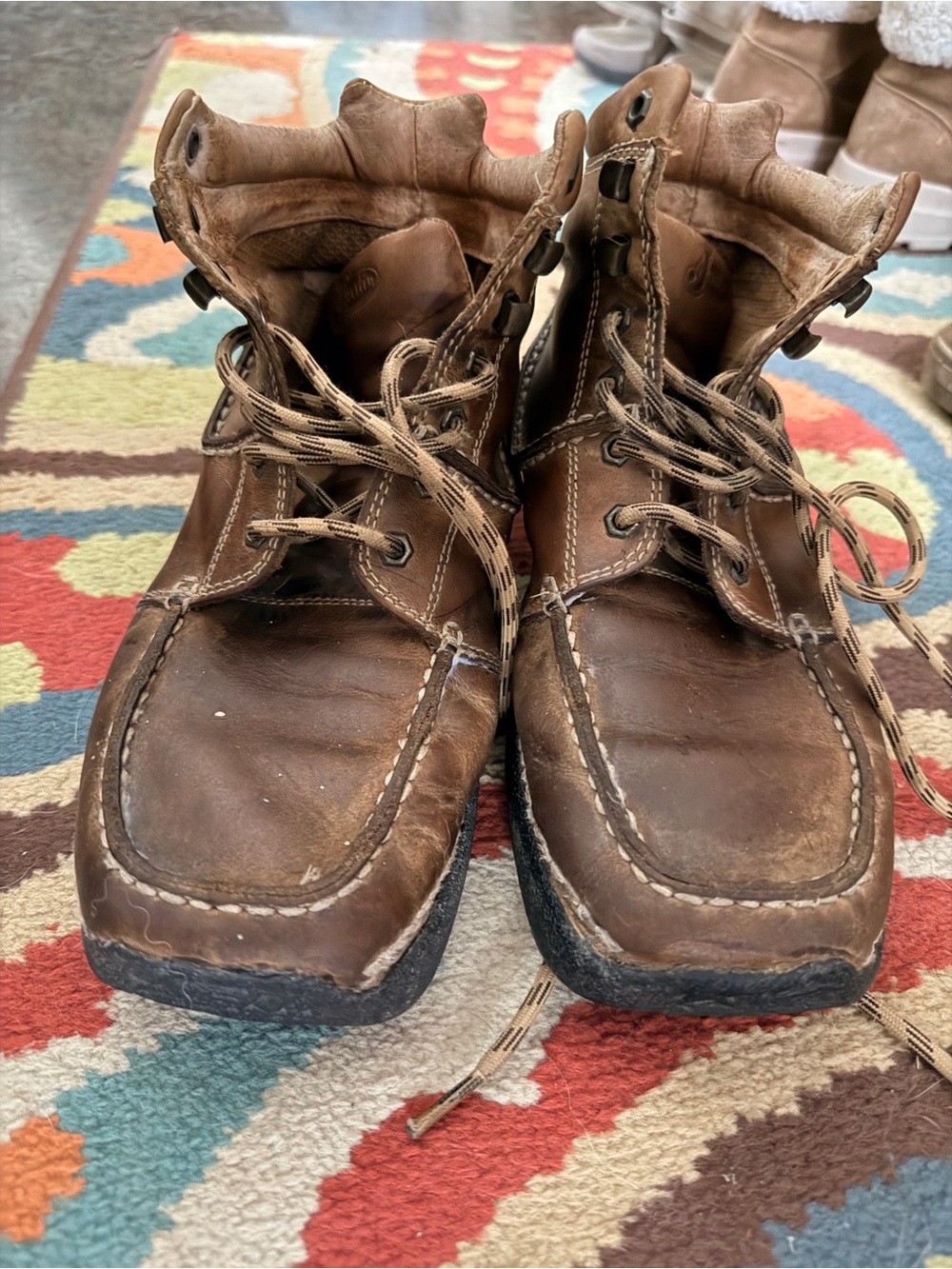 Justin Boots Brown Leather Moccasin-Style Lace-Up Boots